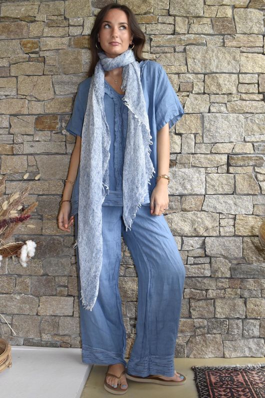 Benji Linen Wave Y Tee Denim